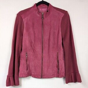 AMI Burgundy Leather Knit Jacket with Bell Sleeves Women’s Medium
